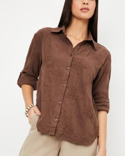 Women Embroidered Oversized Shirt