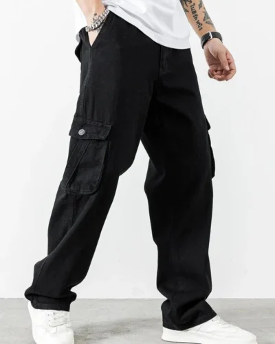 Black Baggy Men Cargo Jeans