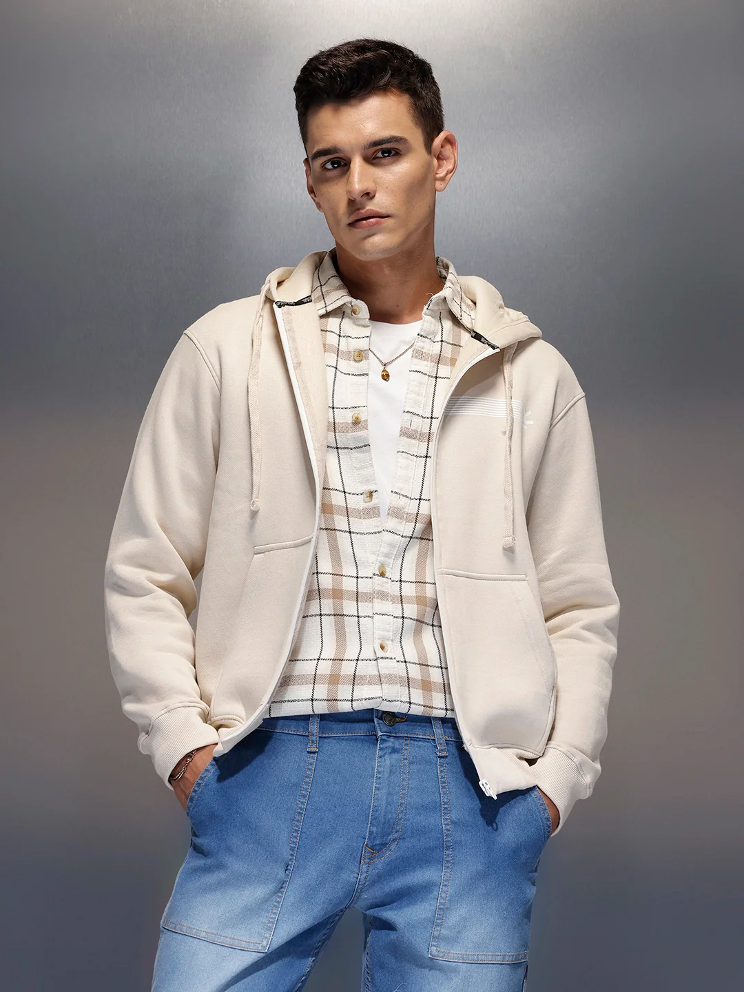 Men's casual sweatshirt with print design | Beige - Image 2