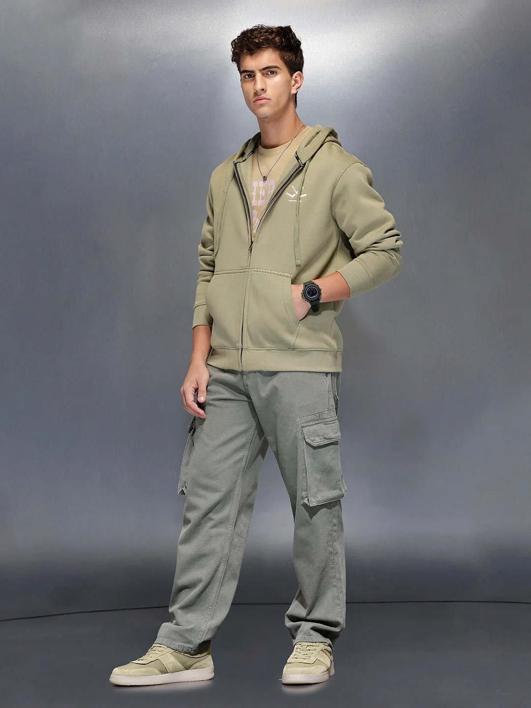 Soft fleece hoodie with tonal logo & stitch detail | Light Green - Image 5