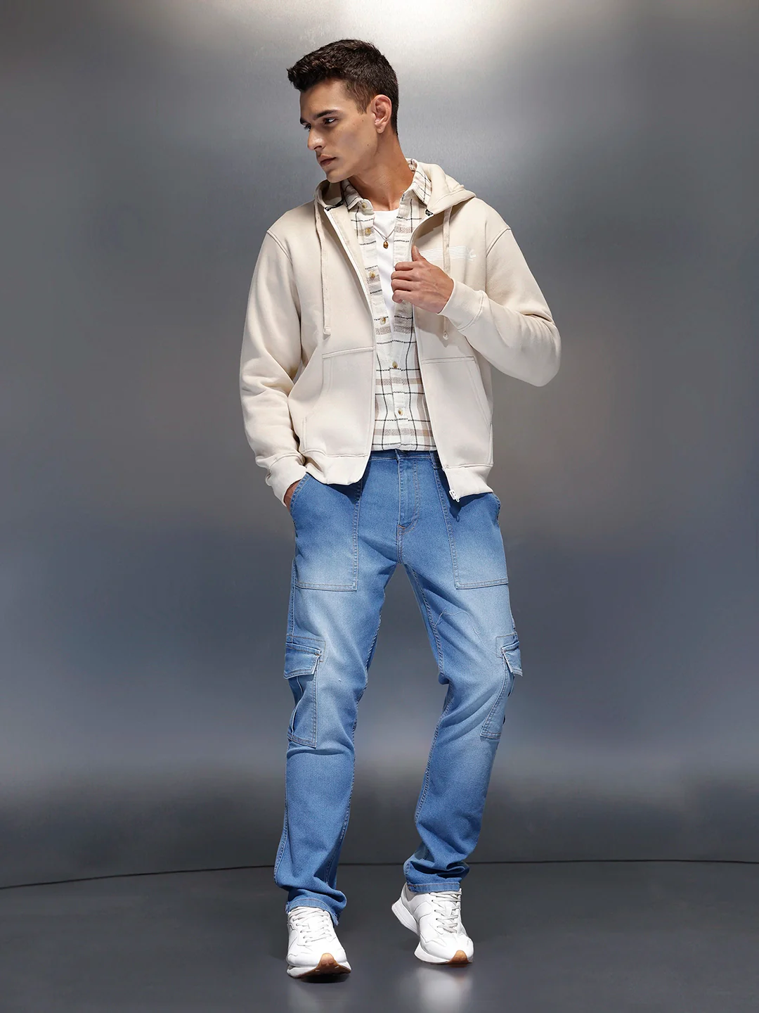 Men's casual sweatshirt with print design | Beige - Image 3