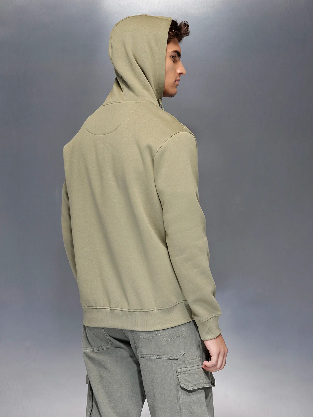 Soft fleece hoodie with tonal logo & stitch detail | Light Green - Image 4