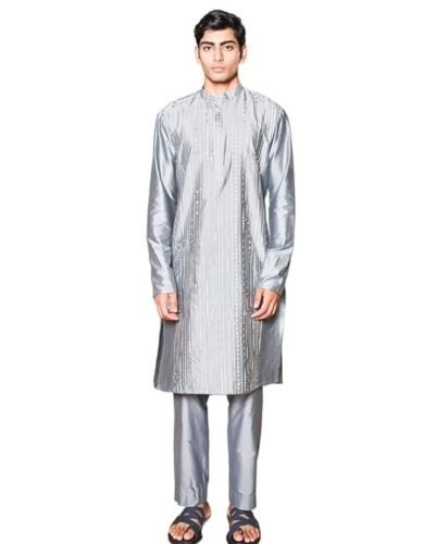 Maruta Sky Blue Embroidered Katan Kurta for Men – Elegant, and Perfect for Festive & Special Occasions