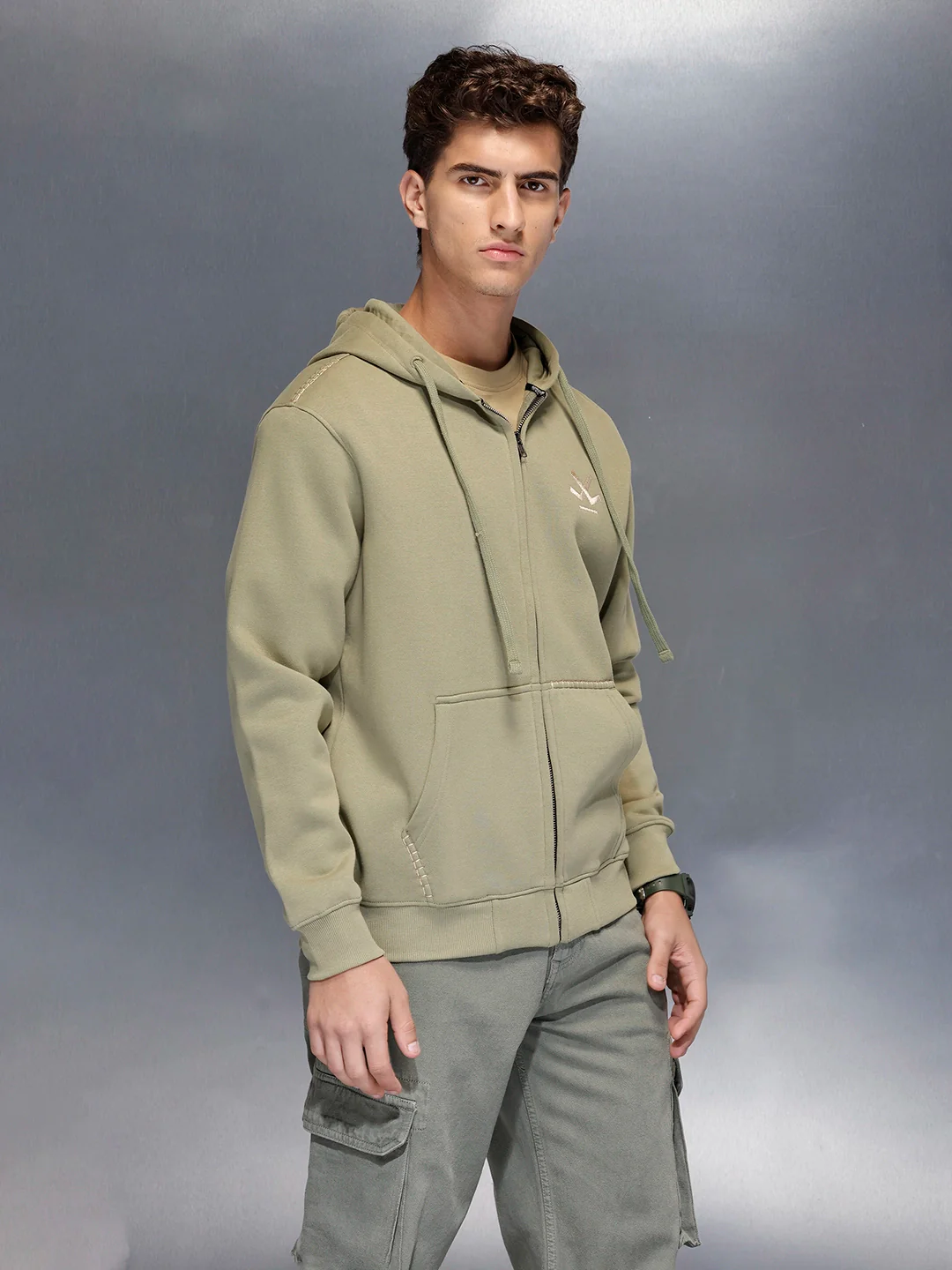 Soft fleece hoodie with tonal logo & stitch detail | Light Green - Image 3