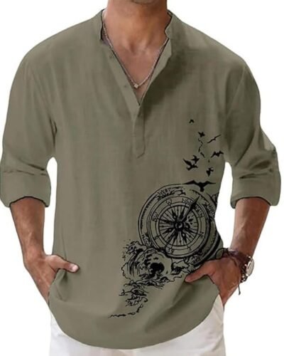 Men's Cotton Blend Mandarin Collar Self