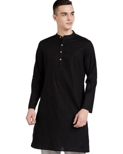 Men's 100% Cotton Solid Long Length Casual Kurta