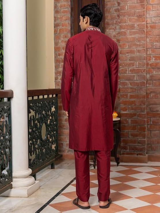 Saha Embroidered Katan Kurta for Men – Elegant, and Perfect for Festive & Special Occasions - Image 3