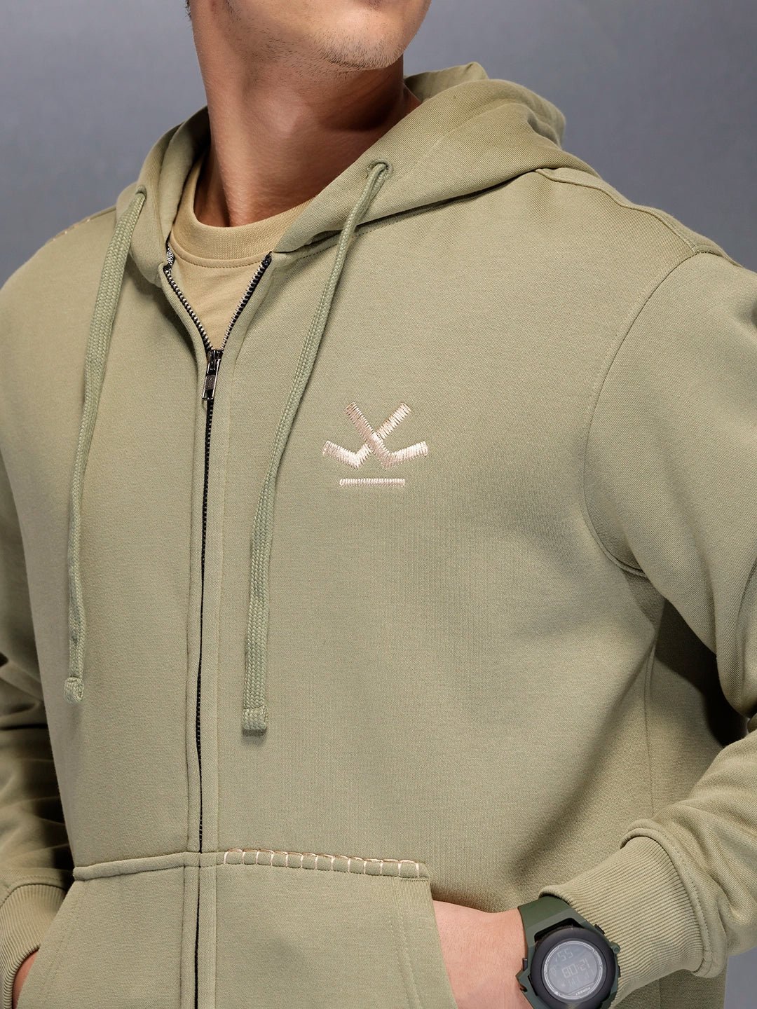 Soft fleece hoodie with tonal logo & stitch detail | Light Green - Image 2