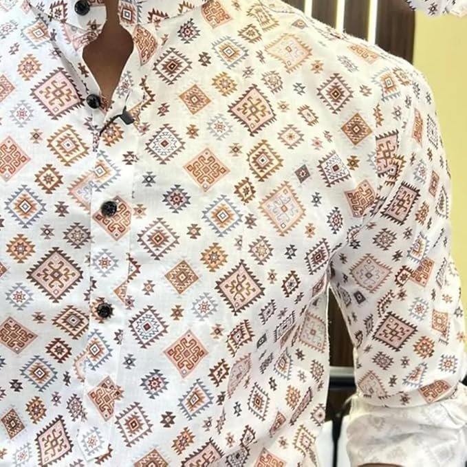 Cotton Men's Printed Kurta | Shirt Type Kurta | Full Sleeve | Casual Wear | Mandarin Neck | Men's Kurta - Image 3