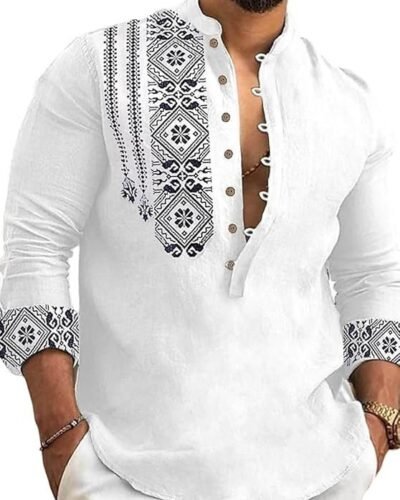Men's Cotton Blend Mandarin Collar Casual Short Kurta
