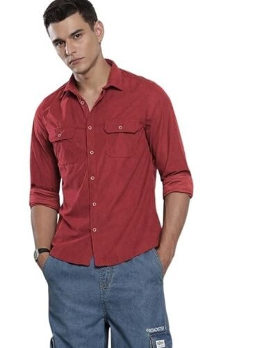 Men Regular Fit Solid Full Sleeves Cutaway Collar Casual Shirt