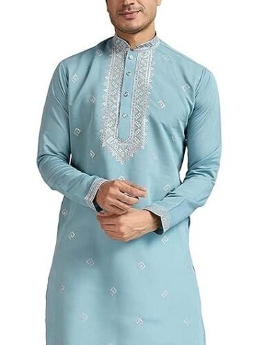 Kalaanj Men's Embroidered Silk Kurta