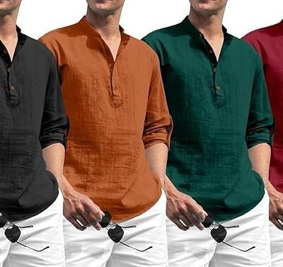 Zombom Men's Cotton Blend Solid Regular Kurta