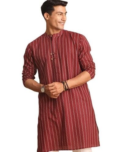Shvaas By Vastramay Solid Regular Men's Maroon Cotton Kurta