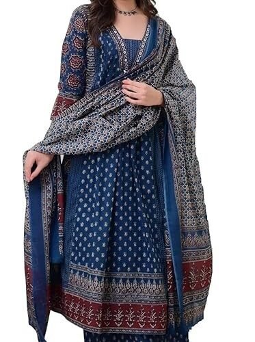 Women's Rayon Printed Anarkali Kurta and Pant with Dupatta Set