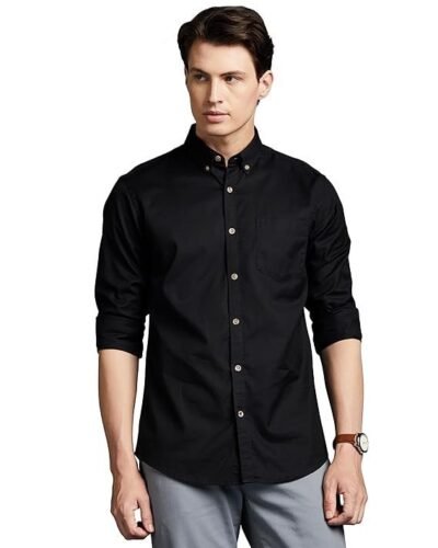 Men Slim Fit Self Design Spread Collar Casual Shirt