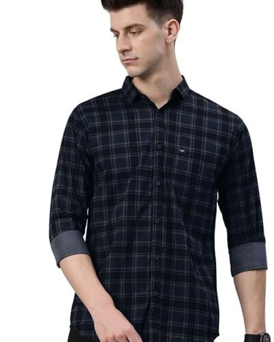 Men Small Checkered Slim Fit Cotton Casual Shirt