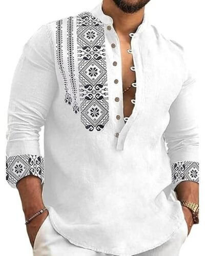 Men's Cotton Blend Mandarin Collar Self One Design Full Sleeve Casual Short Kurta