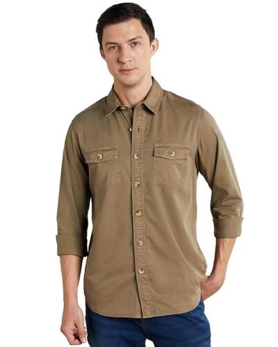 Men's Casual Washed Cotton Twill Shirt (Regular Fit)