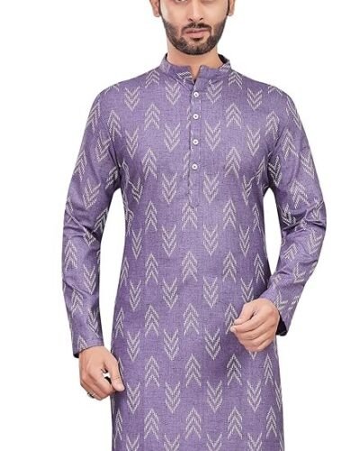 Studio Shringaar Men's Cotton Blend Relaxed Fit Ikat Printed Knee Length Kurta