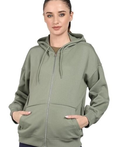 Clothing Cotton Blend Oversize Zipper Women's Hooded Neck Sweatshirt