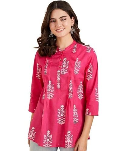 Women's Cotton Printed A-line Short Kurti | Available in Plus Size