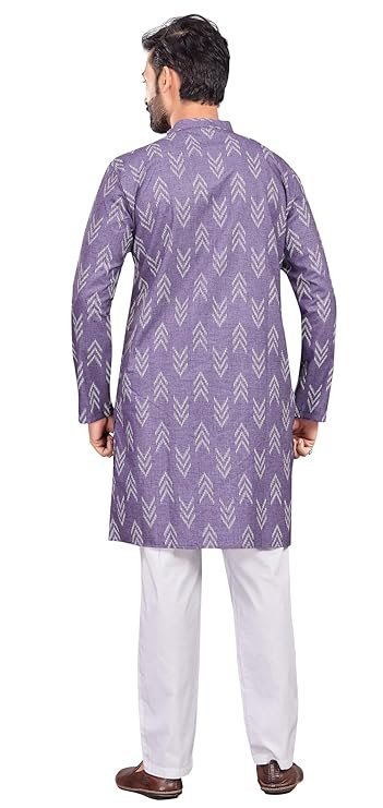 Studio Shringaar Men's Cotton Blend Relaxed Fit Ikat Printed Knee Length Kurta - Image 3