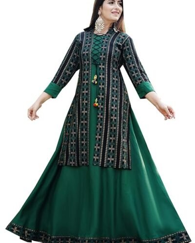 Women Printed Cotton Rayon Blend Anarkali Kurta