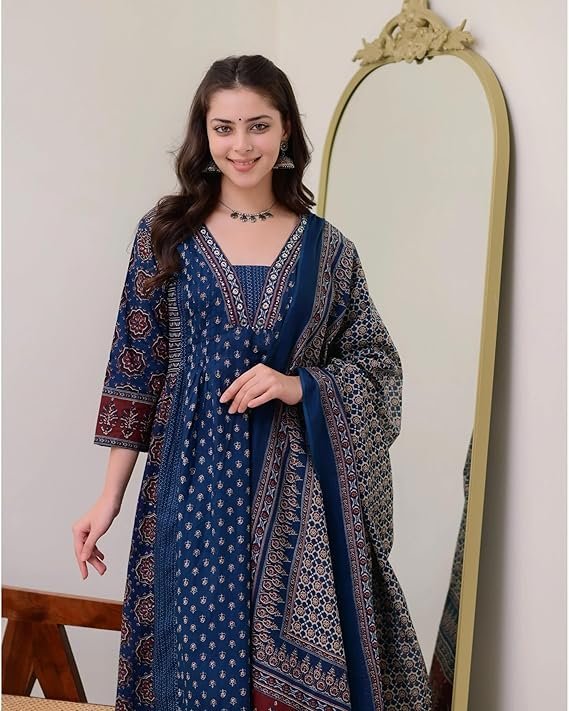 Women's Rayon Printed Anarkali Kurta and Pant with Dupatta Set - Image 3