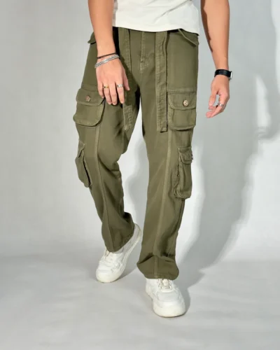 Olive Green Casual Cargo Baggy Jeans